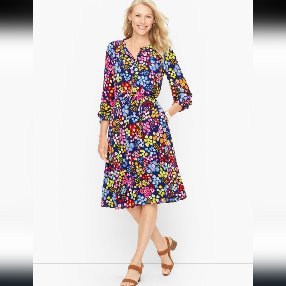 Talbots Fit & Flare Dress-Starburst Floral, Size LP